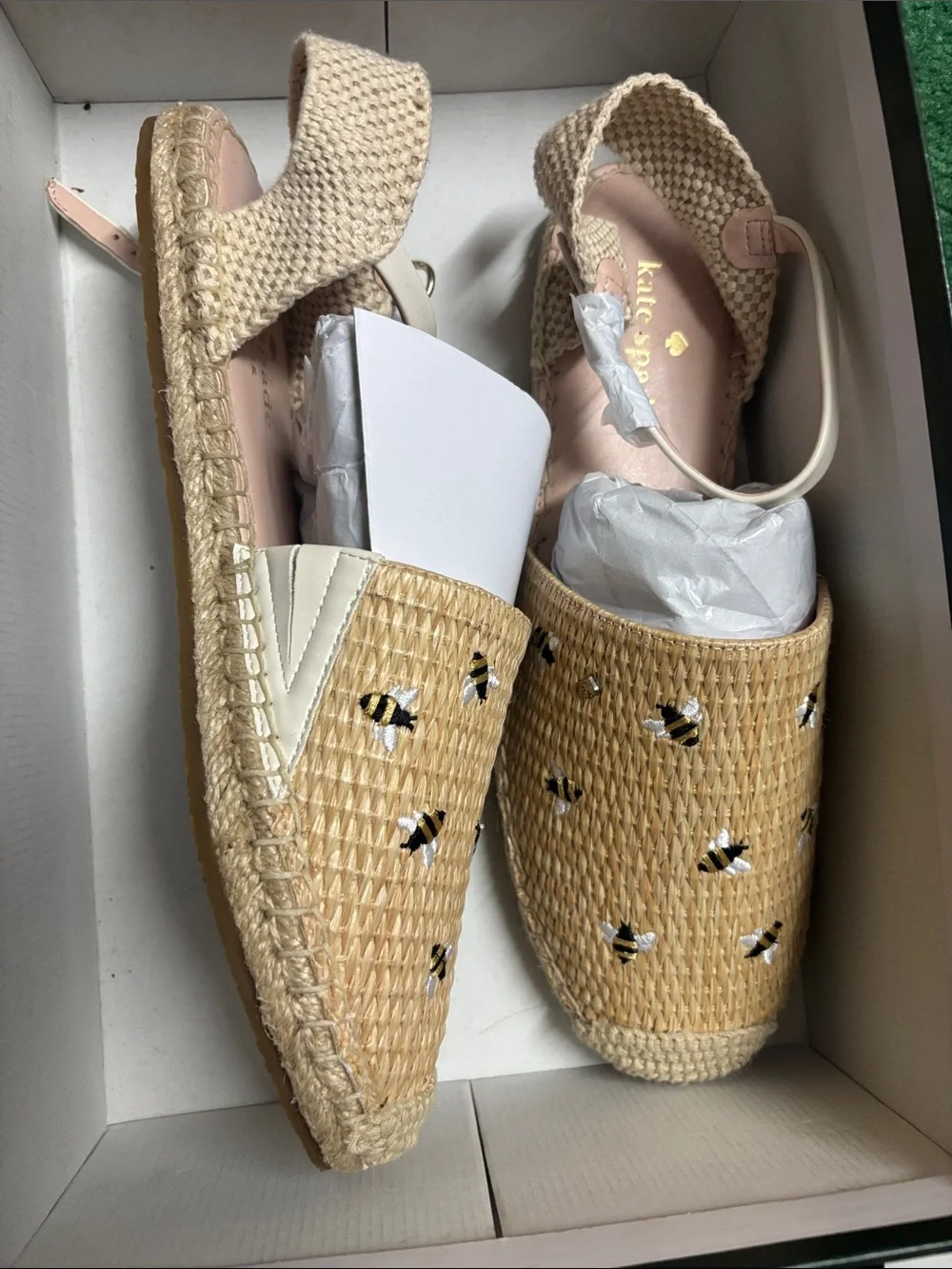 kate spade Natural Beige Bee-Embroidered Woven Espadrille Slingback - Picture 3 of 3